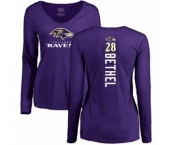 Football Women's Baltimore Ravens #28 Justin Bethel Purple Backer Long Sleeve T-Shirt