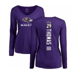 Football Women's Baltimore Ravens #29 Earl Thomas III Purple Backer Long Sleeve T-Shirt