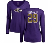 Football Women's Baltimore Ravens #29 Earl Thomas III Purple Name & Number Logo Long Sleeve T-Shirt