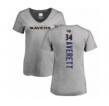 Football Women's Baltimore Ravens #34 Anthony Averett Ash Backer V-Neck T-Shirt