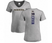 Football Women's Baltimore Ravens #39 Tyler Ervin Ash Backer V-Neck T-Shirt