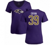 Football Women's Baltimore Ravens #39 Tyler Ervin Purple Name & Number Logo T-Shirt