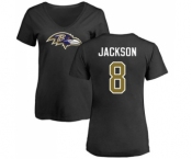 NFL Women's Nike Baltimore Ravens #8 Lamar Jackson Black Name & Number Logo T-Shirt