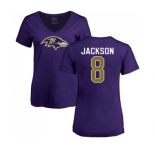 NFL Women's Nike Baltimore Ravens #8 Lamar Jackson Purple Name & Number Logo T-Shirt