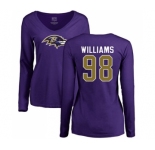 NFL Women's Nike Baltimore Ravens #98 Brandon Williams Purple Name & Number Logo Long Sleeve T-Shirt