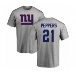 Football New York Giants #21 Jabrill Peppers Ash Name & Number Logo T-Shirt
