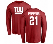 Football New York Giants #21 Jabrill Peppers Red Name & Number Logo Long Sleeve T-Shirt