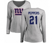 Football Women's New York Giants #21 Jabrill Peppers Ash Name & Number Logo Long Sleeve T-Shirt