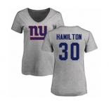 Football Women's New York Giants #30 Antonio Hamilton Ash Name & Number Logo T-Shirt