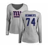 Football Women's New York Giants #74 Mike Remmers Ash Name & Number Logo Long Sleeve T-Shirt