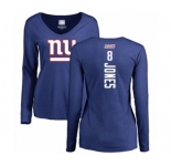 Football Women's New York Giants #8 Daniel Jones Royal Blue Backer Long Sleeve T-Shirt