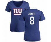 Football Women's New York Giants #8 Daniel Jones Royal Blue Name & Number Logo T-Shirt