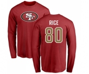 Football San Francisco 49ers #80 Jerry Rice Red Name & Number Logo Long Sleeve T-Shirt