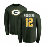 Football Green Bay Packers #12 Aaron Rodgers Green Name & Number Logo Long Sleeve T-Shirt