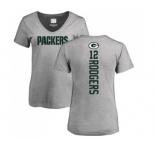 Football Women's Green Bay Packers #12 Aaron Rodgers Ash Backer V-Neck T-Shirt
