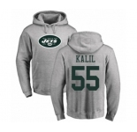 Football New York Jets #55 Ryan Kalil Ash Name & Number Logo Pullover Hoodie
