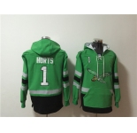 Mens Philadelphia Eagles #1 Jalen Hurts Green Ageless Must-Have Lace-Up Pullover Hoodie