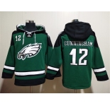 Men's Philadelphia Eagles #12 Randall Cunningham Green Lace-Up Pullover Hoodie