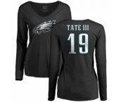 Women's Nike Philadelphia Eagles #19 Golden Tate III Black Name & Number Logo Slim Fit Long Sleeve T-Shirt.