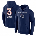 Men's Denver Broncos #3 Russell Wilson Navy Team Wordmark Name & Number Pullover Hoodie