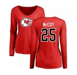 Football Women's Kansas City Chiefs #25 LeSean McCoy Red Name & Number Logo Slim Fit Long Sleeve T-Shirt