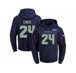 Nike Seattle Seahawks #24 Marshawn Lynch Navy Blue Name & Number Pullover NFL Hoodie