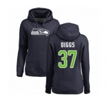 Football Women's Seattle Seahawks #37 Quandre Diggs Navy Blue Name & Number Logo Pullover Hoodie