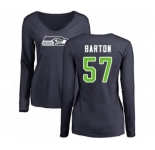 Football Women's Seattle Seahawks #57 Cody Barton Navy Blue Name & Number Logo Long Sleeve T-Shirt