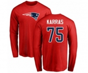 Football New England Patriots #75 Ted Karras Red Name & Number Logo Long Sleeve T-Shirt