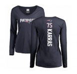 Football Women's New England Patriots #75 Ted Karras Navy Blue Backer Slim Fit Long Sleeve T-Shirt