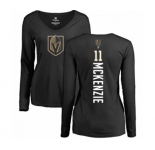 NHL Women Adidas Vegas Golden Knights #11 Curtis McKenzie Black Backer Slim Fit Long Sleeve T-Shirt