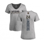 NHL Women Adidas Vegas Golden Knights #24 Oscar Lindberg Gray Backer Slim Fit V-Neck T-Shirt