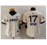 Women Los Angeles Dodgers 17 Shohei Ohtani Cream Stitched Baseball Jersey2