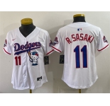 Women's Los Angeles Dodgers #11 Roki Sasaki White Hello Kitty Night 2025 World Series Champions Patch Stitched Baseball Jersey
