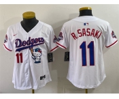 Women's Los Angeles Dodgers #11 Roki Sasaki White Hello Kitty Night 2025 World Series Champions Patch Stitched Baseball Jersey