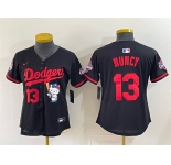 Women's Los Angeles Dodgers #13 Max Muncy Black Hello Kitty Night 2025 World Series Champions Patch Stitched Baseball Jersey