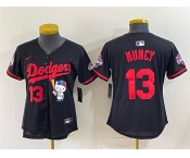 Women's Los Angeles Dodgers #13 Max Muncy Black Hello Kitty Night 2025 World Series Champions Patch Stitched Baseball Jersey