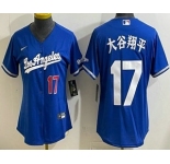 Women's Los Angeles Dodgers #17 大谷翔平 Blue Japanese Alternate Stadium Jersey