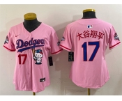 Women's Los Angeles Dodgers #17 大谷翔平 Pink Hello Kitty Night 2025 World Series Champions Patch Stitched Baseball Jersey