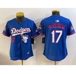 Women's Los Angeles Dodgers #17 大谷翔平 Royal Hello Kitty Night 2025 World Series Champions Patch Stitched Baseball Jersey