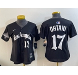 Women's Los Angeles Dodgers #17 Shohei Ohtani Black 2025 World Series Champions LA Gothic Edition Limited Stitched Baseball Jersey