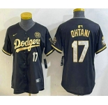 Women's Los Angeles Dodgers #17 Shohei Ohtani Black Gold 2024 World Series 34 Patch Stitched Cool Base Jersey