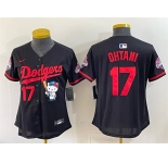 Women's Los Angeles Dodgers #17 Shohei Ohtani Black Hello Kitty Night 2025 World Series Champions Patch Stitched Baseball Jersey