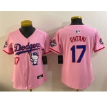 Women's Los Angeles Dodgers #17 Shohei Ohtani Pink Hello Kitty Night 2025 World Series Champions Patch Stitched Baseball Jersey