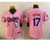 Women's Los Angeles Dodgers #17 Shohei Ohtani Pink Hello Kitty Night 2025 World Series Champions Patch Stitched Baseball Jersey