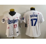 Women's Los Angeles Dodgers #17 Shohei Ohtani White 2025 World Series Champions Patch Tokyo Series Limited Stitched Baseball Jersey