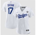 Women's Los Angeles Dodgers #17 Shohei Ohtani White 2025 World Series Home Cool Base Stitched Baseball Jersey