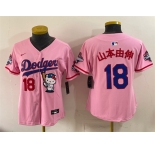 Women's Los Angeles Dodgers #18 山本由伸 Pink Hello Kitty Night 2025 World Series Champions Patch Stitched Baseball Jersey