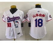 Women's Los Angeles Dodgers #18 山本由伸 White Hello Kitty Night 2025 World Series Champions Patch Stitched Baseball Jersey