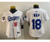 Women's Los Angeles Dodgers #18 MVP White 2025 World Series Champions Patch Limited Stitched Baseball Jersey